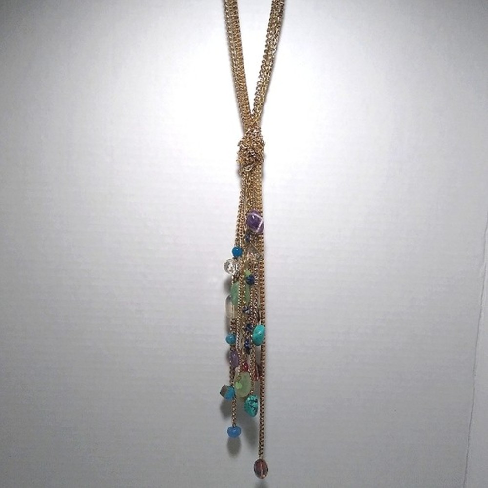Long Knotted Gemstone Necklace